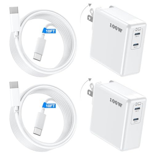 Image of Mac Book Pro Charger, 100W USB C Fast Charger for MacBook Pro /MacBook Air 16 15 14 13 Inch, iPad Pro, iPhone 16 /15 Pro and All USBC Devices, GaN Foldable Power Adapter with 10 FT USB C Charge Cable