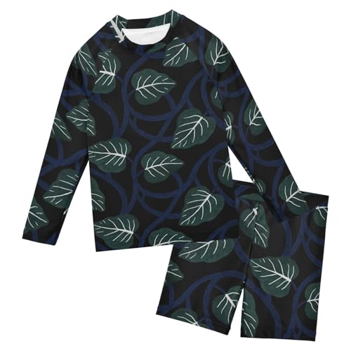 Bañador de dos piezas para niños con protección UV y estampado de hojas