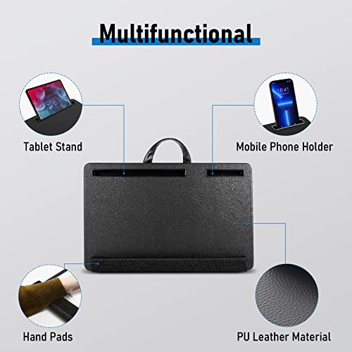 Laptop Lap Desk - Portable Lap Desk With Cushion, Tablet & Phone Holder - Pu Leather Bed Tray With Anti-Slip Strip - Laptop Table Fits Up To 17.3 Inch Laptops #TOP2