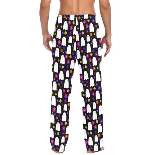 Mens Cotton Pajama Pants Sleep Lounge Pj Bottoms Sleepwear with Pockets Drawstring S Ghost Flower3