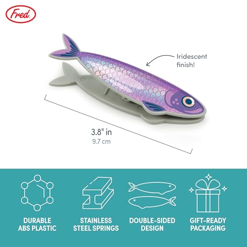 Genuine Fred FISH \'N CLIPS Sardine Bag Clips, Set of 4 Food Storage Clips, Iridescent Finish, Double-Sided, Durable Plastic and Stainless Steel Springs, Fun Kitchen Accessories and Great Gift