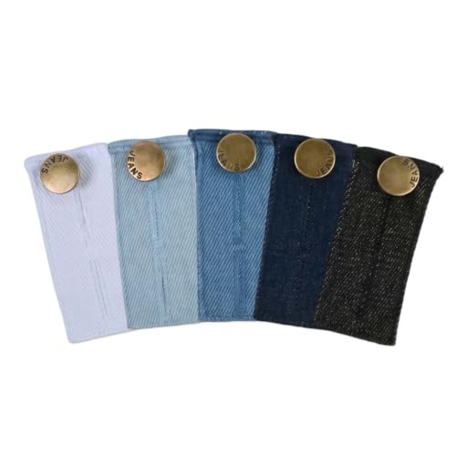 Merzio 5 Pcs Denim Waistband Extender for Trousers Adjustable Button Extenders for Jeans Pants Skirts Elastic Maternity Waist Extensions for Men and Women (5 Colors)
