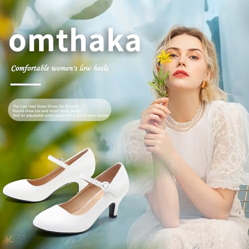 Women's Vintage Mary Jane Shoes Dress Comfortable Low Kitten Heels Ankle Strap Closed Round Toe Office Work Wedding Pumps3