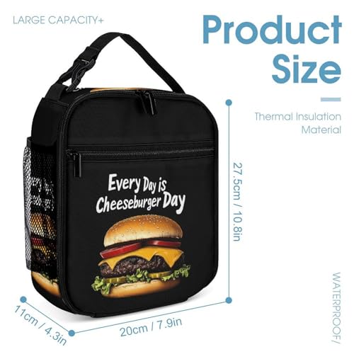 Everyday Is Cheeseburger Day Printed Backpack with Lunch Box Bag Pencil Case Pouch 3pcs Daypack Set for Women Men4