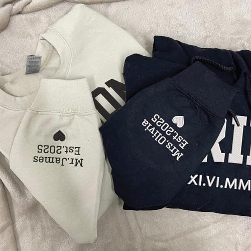 GODMERCH Personalized Embroidered Bride Sweatshirt - Mrs Sweatshirt, Engaged Bride Groom Gift, Engagement Hoodie, Wedding Gifts for Bride, Bride Gifts, Bridal Shower Gifts, Bachelorette Party Gifts4