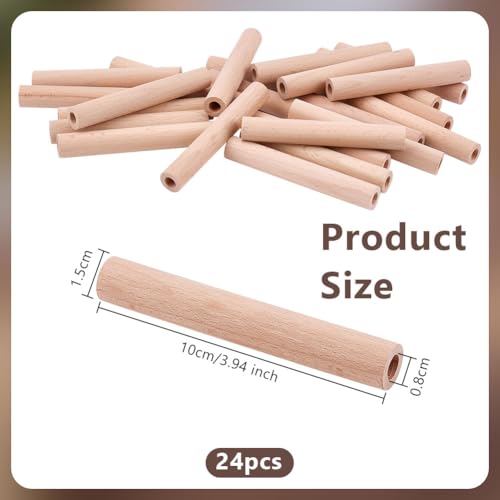 OLYCRAFT 24pcs 10x1.5cm Hollow Beech Wood Sticks, Round Wooden Dowel Rods with 8mm Hole - Image 2