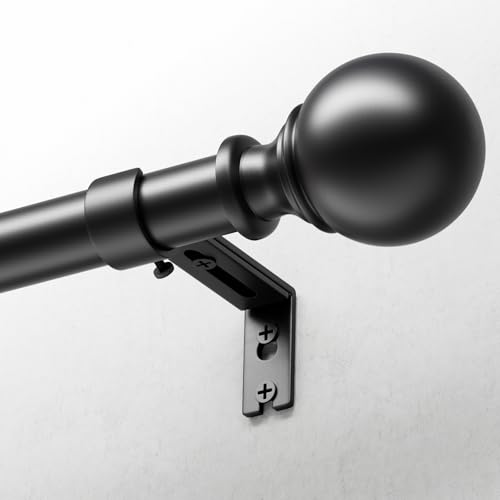 DEFYNEE Tringle à Rideaux avec Embouts Ronds, 80-183 cm Extensible, 25 mm de Diamètre, Ensemble avec Supports, pour Chambre et Salon - Noir