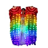 Myohyinwon LED Belly Dance Silk Fan - Colorful Light Up Fan Veil for Women for Worship Praise Dance (Colorful)