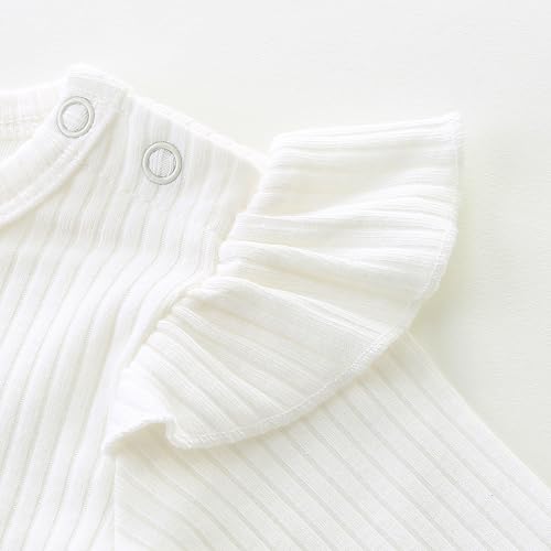 Baby Girl Knit Ruffle Outfit Clothes Ribbed 100% Organic Cotton Solid Color Long Sleeve Romper Clothes 0~24M4