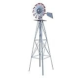 StarsDeals 8ft. Ornamental Decorative Garden Yard Windmill Silver - Red Tips