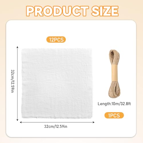 12 Stück Stoffservietten mit Fransen 32 x 32cm Leinenservietten Baumwolle Tischservietten Weiße Leinen Servietten für Tischdekoration, Hochzeit, Abendessen