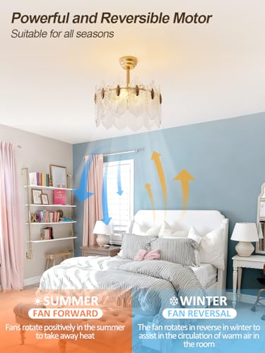 Image of 20 Inch Gold Crystal Fandelier Ceiling Fan with Light, Mid Century Gold Fandelier Ceiling Fans with Lights Remote Control, French Country Chandelier with 6 Speeds for Bedroom, Nursery, Living Room