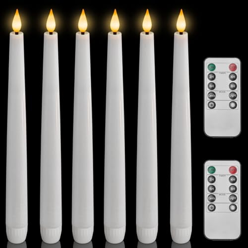 Homemory 6 Pcs Waxy Flameless Taper Candles with Remote, Led