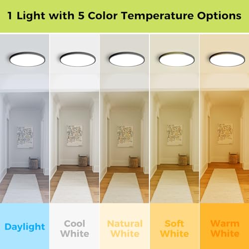 hepside 2Pack LED Flush Mount Ceiling Light Fixture, 15Inch 30W, Dimmable&3000K/3500K/4000K/5000K/6500K Adjustable Low Profile Ceiling Lights, Round Flat Ceiling Light for Kitchen,Hallway-Black by hepside - Used condition - Image 2