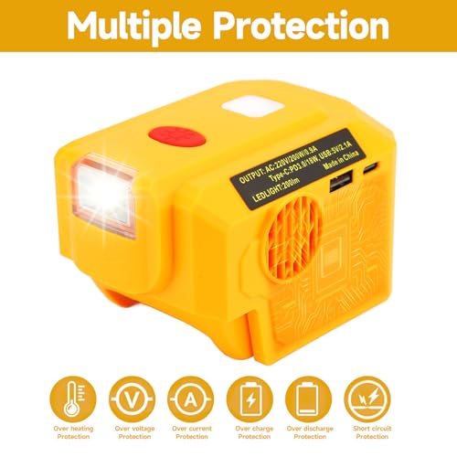 200W Akku Wechselrichter, 18V Akku Spannungswandler Konverter mit PD3.0 und Type-C, DC 18V auf AC 220V, Klein und Leicht zu Tragen, Weit Verbreitet für Outdoor, Haushalt