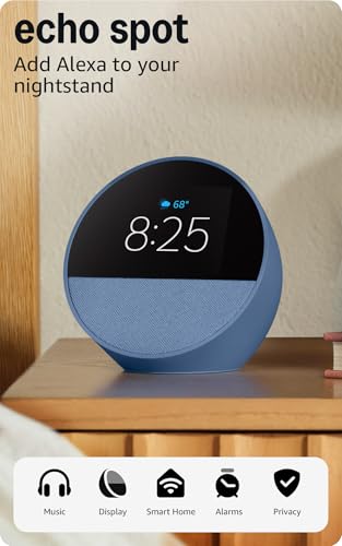 Amazon Echo Spot (newest model), Great for nightstands, offices a...