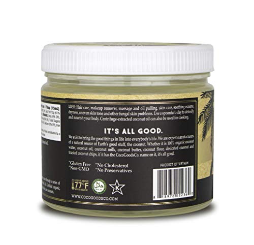 CocoGoodsCo Vietnam Single-Origin Organic Premium Coconut Oil, Centrifuge Extracted - Great for Hair and Nails Care, Skin Moisturizer (Home/Value Pack, 15 fl. oz Jar)