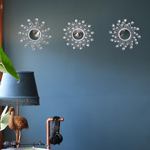 Mirror Wall Decor Metal Sun Mirror Wall Art Decorative Mirrors Home Decor Sunburst Mirror Hanging Living Room Bedroom Entryway, Style 1 - Image 5