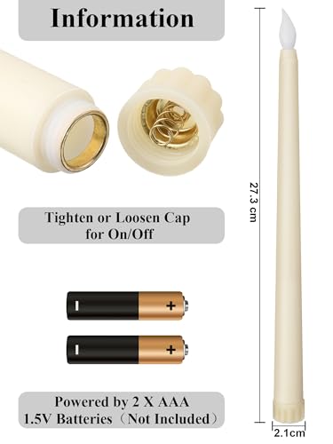 Image of Treela 36 Pieces Flameless Taper Candles Flickering Faux LED Battery Operated Electric Fake Candles for Christmas Halloween Birthday Wedding Party(Ivory White,0.8x11 Inches,Smooth)