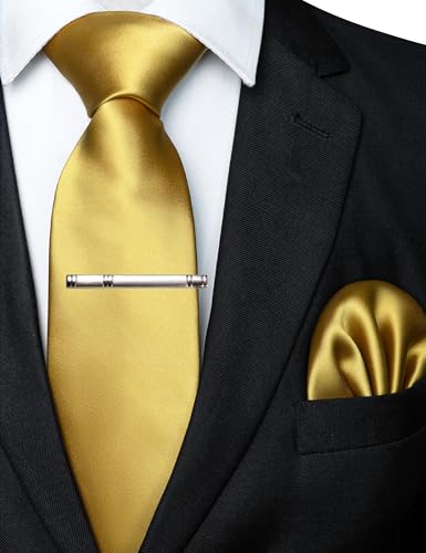 Image of RBOCOTT Mens Woven Tie and Pocket Square with Tie Bar Sets Solid Necktie