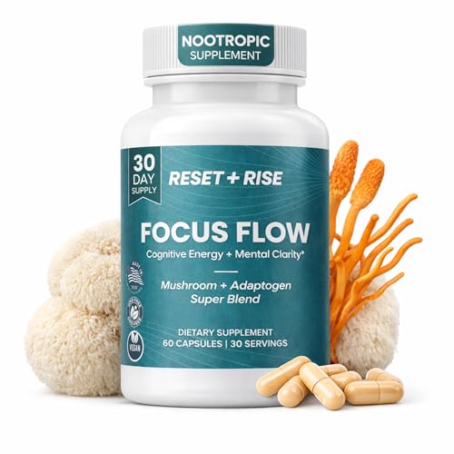 Nootropic Brain Supplement with Lion’s Mane Mushroom, Cordyceps & Rhodiola Rosea Extract – Focus and Energy Supplement, Adaptogen for Brain Health, Mental Clarity, Memory & Mood Support – 60 Capsules