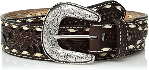ARIAT Men's Tapered Ivory Buck Laced Floral Embossed Belt