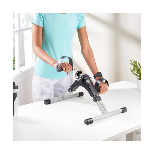 Amazon Basics Mini Bike Digital Pedal Exerciser | Mini Cycle for Home Workout I Heavy Material with Fixing Strap, Adjustable Resistance & LCD Display | Versatile Workout Equipment | Black and Grey - Image 5