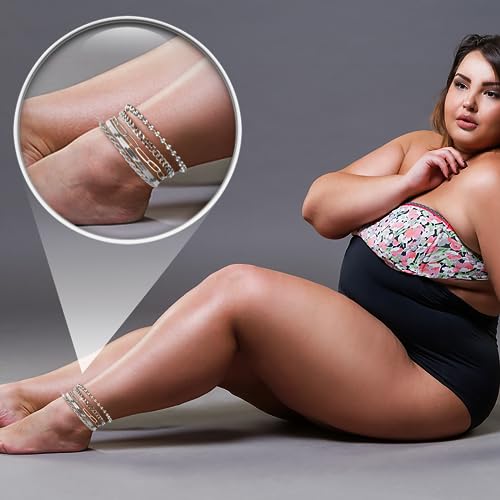 Image of Extra Large Anklets for Women Waterproof, 14K Gold Plated Stack Anklets for Women Plus Size, 10 inch+2 inch Non Tarnish Large Ankle Bracelets for Women, Summer Big Ankles Set, Beach Bikini Vacation Jewelry