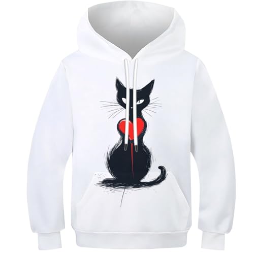 Sweat à capuche chaton noir imprimé 3D pour enfants 6-15 ans