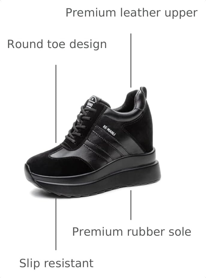 Image of AONEGOLD Platform Sneakers High Hidden Heel Sneakers for Women Wedge Leather Upper Fashion Lace up Increasing 3.94 inch