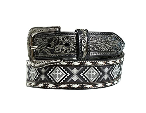 Nocona Belt Co. Men's Tapered Beaded Cross Buck Lace Belt, Black, 42