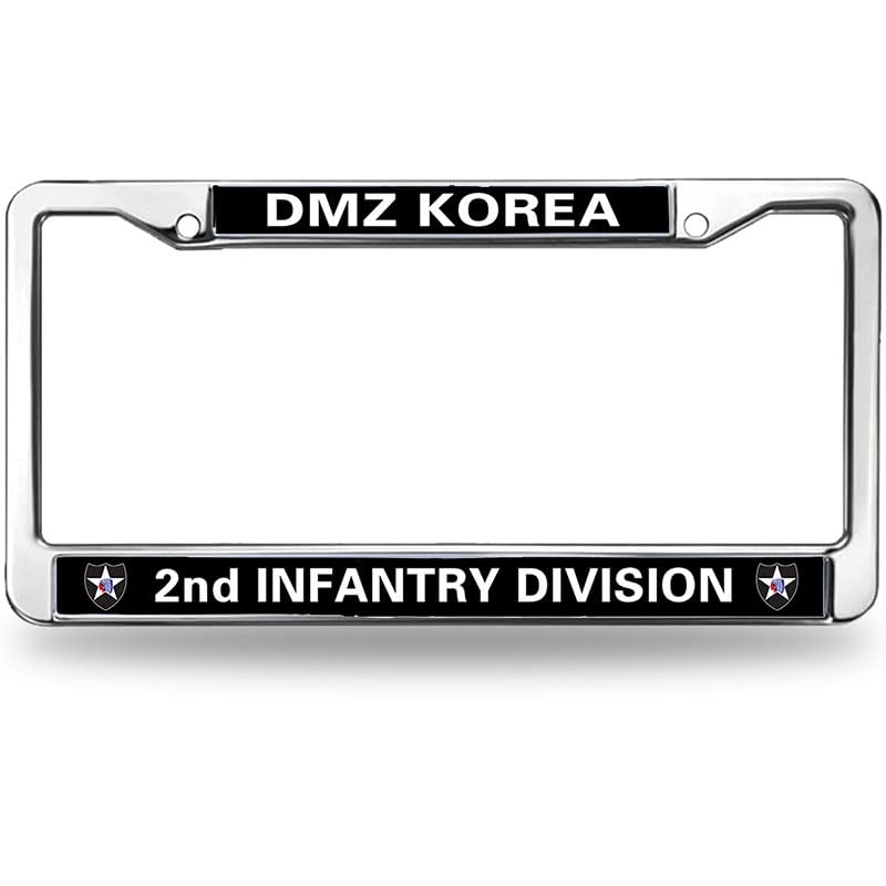 Image of US Army Infantry License Plate Frame for Father's Day 2nd Infantry Division Flag Stainless Steel License Plate Frame US Army 2nd Infantry Cheerful Gift