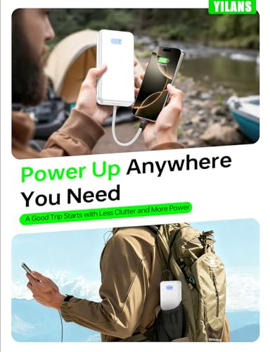 Image of Portable Charger,50000mAh Power Bank Built-in Cable, 22.5W PD USB C in & Out Fast Charging, External Battery Pack with 6 Output & 2 Input, Travel Essential for iPhone 17 /16 /15 /14 /13 /12(Creamy White)