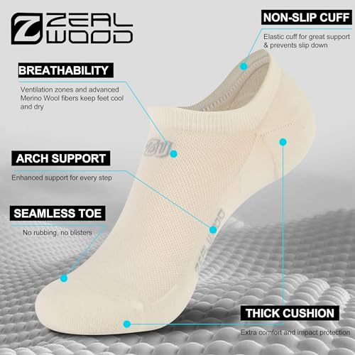 Image of ZEAL WOOD Merino Wool /Bamboo No Show /Ankle /Crew Athletic Socks Running Golf Tennis Hiking Socks,1 /3 Pairs