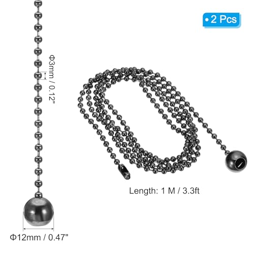 Image of PATIKIL 1M 3.3ft Ceiling Fan Pull Chain, 2 Pcs Beaded Pulls Cord Extender Ball Pendant for Fan Light Chandelier Table Lamp Pulling Switch, Black