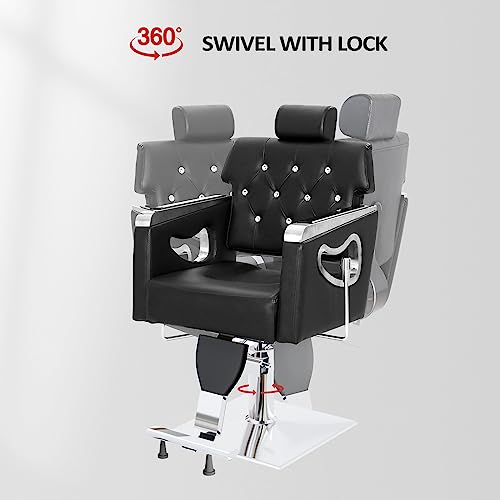 Omysalon Reclining Salon Chair Heavy Duty, Vintage Styling Chair For Hair Stylist, Hydraulic Pump Recline Backrest Adjustable Headrest, All Purpose Chair For Beauty Spa Shampoo Tattoo #TOP6