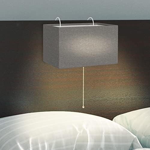 Ella Gancz Headboard Reading Lamp, Linen Woven Shade, Grey, Sleek Modern Design. Interchangeable Hooks, Fits headboards Up to 4 Inches Thick, Convenient On/Off Pull Switch, LED compatiable