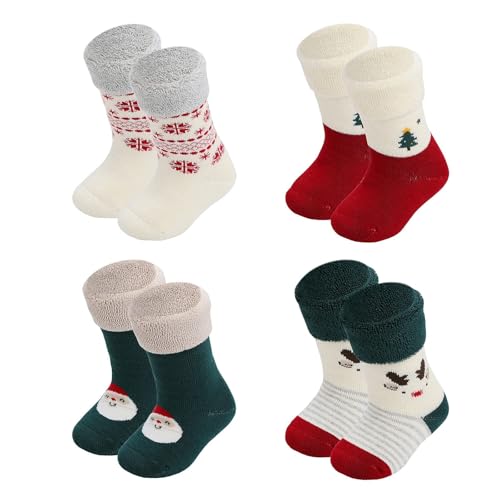 Baby Christmas socks 4 Pack 3-6 -12-18-24 months for boy girl babies Infant cotton fuzzy sock Gifts
