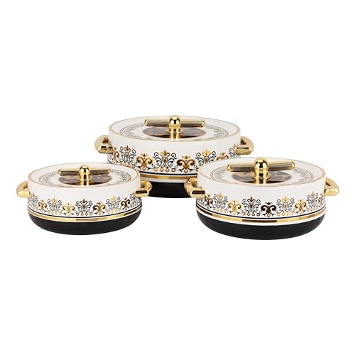 Royalford 3pcs Heritage Insulated Hot Pot Set RF12990 Casserole Stainless Steel Inner Super PU Insulation 1200ml+1700ml+2700ml Food-Safe Easy to Carry Potlucks Multicolor