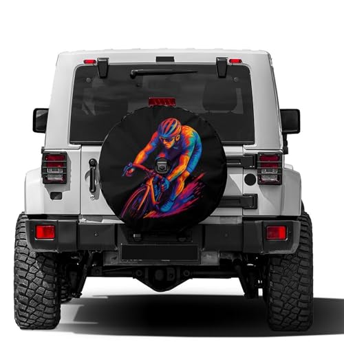 Image of Montain Bycicle Rider Bike Spare Tire Cover with Backup Camera Hole Wheel Tire Cover Fit Trailer, RV, SUV and Many Vehicle 18inch