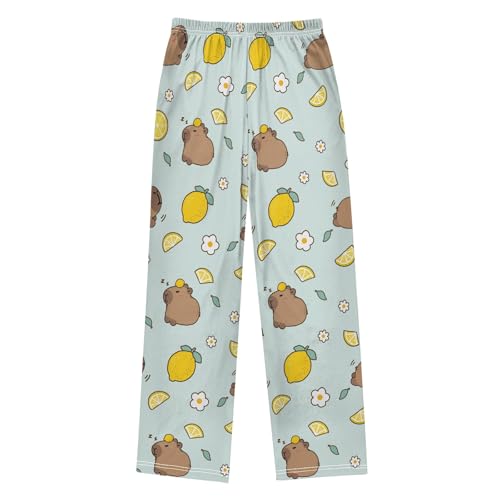 Capybara with Lemons Pajama Pants Lounge Sleep Pants Elastic Waist Long Pajama Bottoms with Pockets for 6-14 Years2