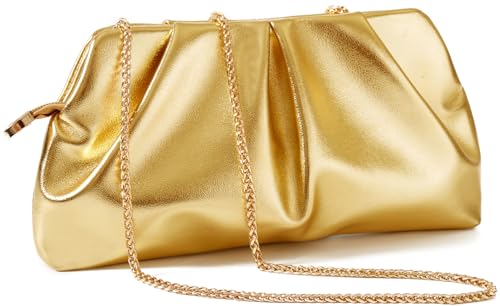 Image of Women Clutch Bag Dressy Formal Handbag Pleated PU Clutch Purse Detachable Chain