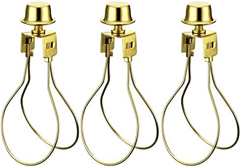 Canomo 3 Pack Clip on Lamp Shade Light Bulb Clip Adapters with Shade Attaching Finial for Round Light Bulbs, Brass