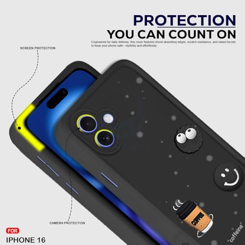 Image of AESTMO Back Case Cover for iPhone 16 Back Cover | Cute Fun Cartoon 3D Ball | Coffee Silicone Case | Full Body Protection | Camera Protection Back Cover for iPhone 16 (Black)