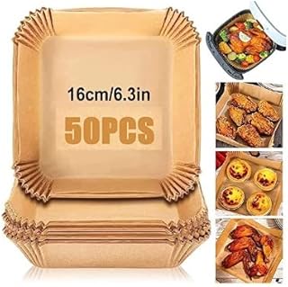 AM Store 1 Disposable Air Fryer Liners, 6.3 inches 50PCS, Parchment Paper for Air Fryer, Square Air Fryer Liners Disposable, Airfryer Liners, Air Fryer Paper Liners, Compatible with Ninja, Tower