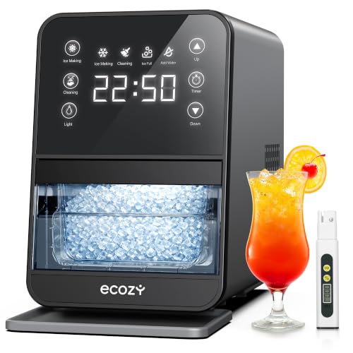 ecozy Nugget Ice Maker Countertop 40Lbs/24H Chewable Pebble Ice One-Touch Timer Control Self-Cleaning Sonic Ice Machine with TDS Water Tester Pull-Out Ice Basket Compact for Home Kitchen Office