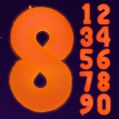 Mega-L Glow in The Dark Party Supplies, 40 Inch Orange Number 8 Balloon