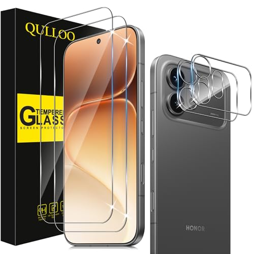 QULLOO Schutzfolie für Honor 600 5G für Panzerglas, 2 Stück Bildschirmschutzfolie mit 2 Stück Kameraschutz, 9H Festigkeit Gehärtetes Glas HD Klar Schutzglas Anti-Kratzen Folie