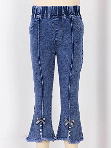 Kids Girls Vintage Flared Jeans Casual Slim Fit Denim Pants Elastic Waist Bell-Bottoms Stylish Sweatpants Jeggings4