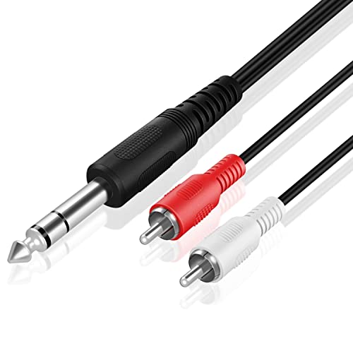 TNP Câble Auxiliaire Jack Audio Premium 1/4' TRS vers Double RCA (4,5 Mètres) - Connecteur Mâle 6,35mm 1/4' TRS vers 2RCA, Fil, Cordon, Prise Câble Jack Audio écouteur Câble de Musique mâle vers mâle